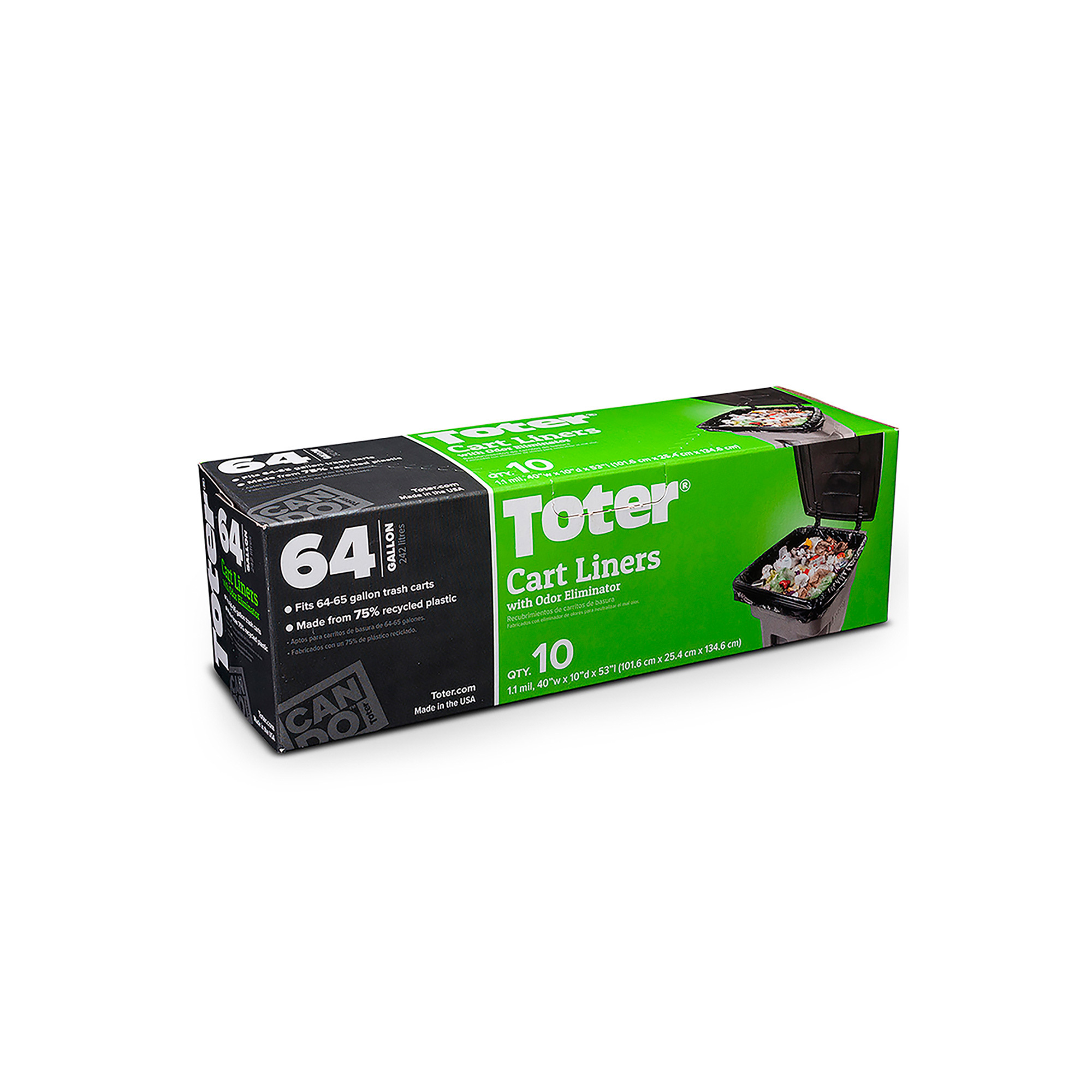 Toter Trash Bags, (1) 10-Bag Roll, 64-Gallon, Black, Model# GB064-01000